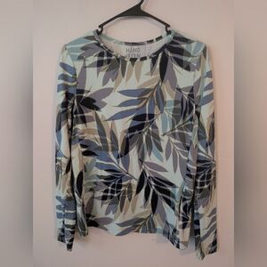 Hang Ten‎ Women's Blue Leaf Pattern Rash Guard Swim Shirt